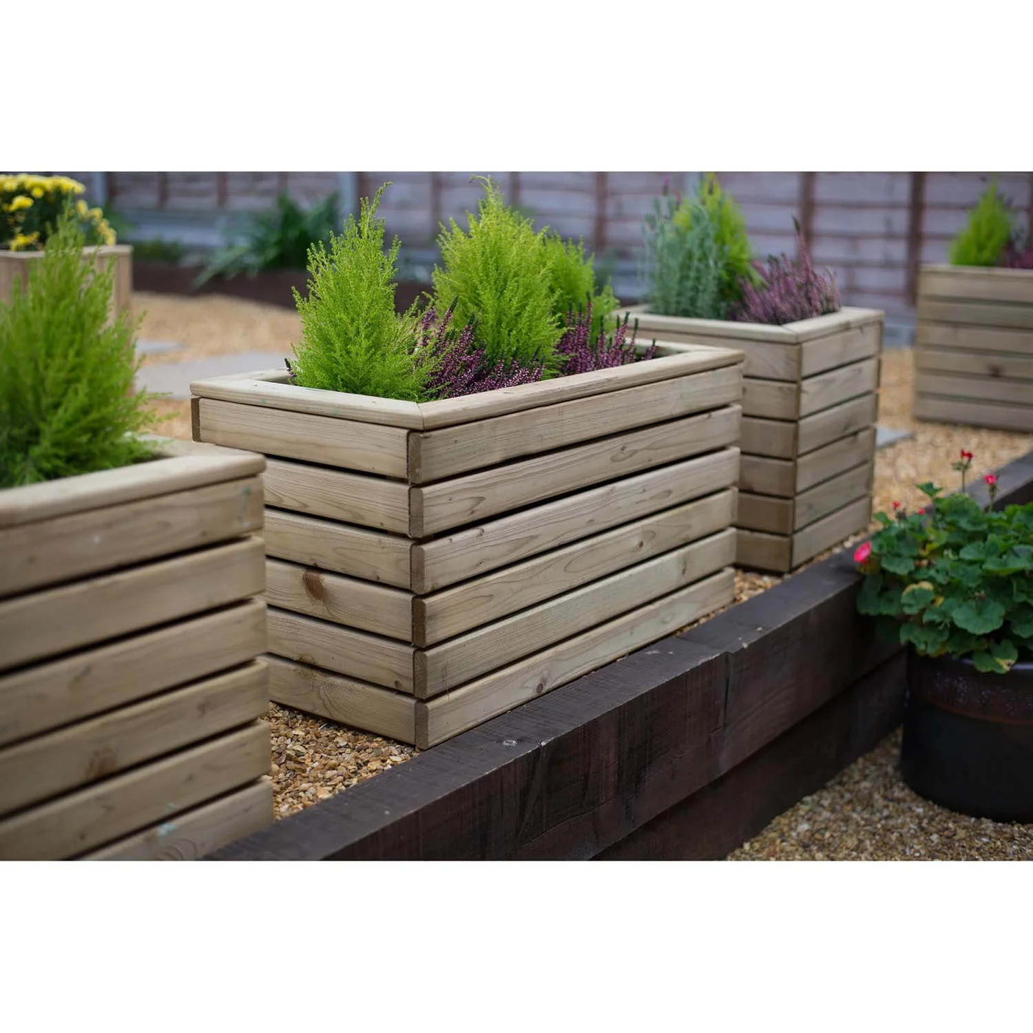 Forest Garden Wooden Linear Double Planter 4 Forest Garden Wooden Linear Double Planter - Image 4
