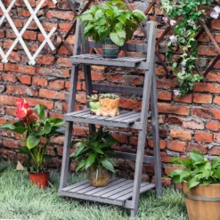 3 Tier Wooden Plant Stand - Grey -The Green Bulbs Sales 12885227 1165013038321589