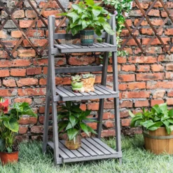 3 Tier Wooden Plant Stand - Grey -The Green Bulbs Sales 12885227 6095013038366307